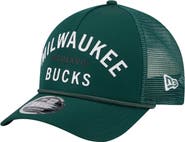 New Era Men's New Era  Hunter Green Milwaukee Bucks Minimalist A-Frame 9FORTY Trucker Hat