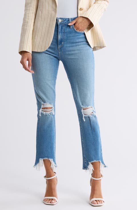 High Line High Waist Destroyed Hem Skinny Jeans