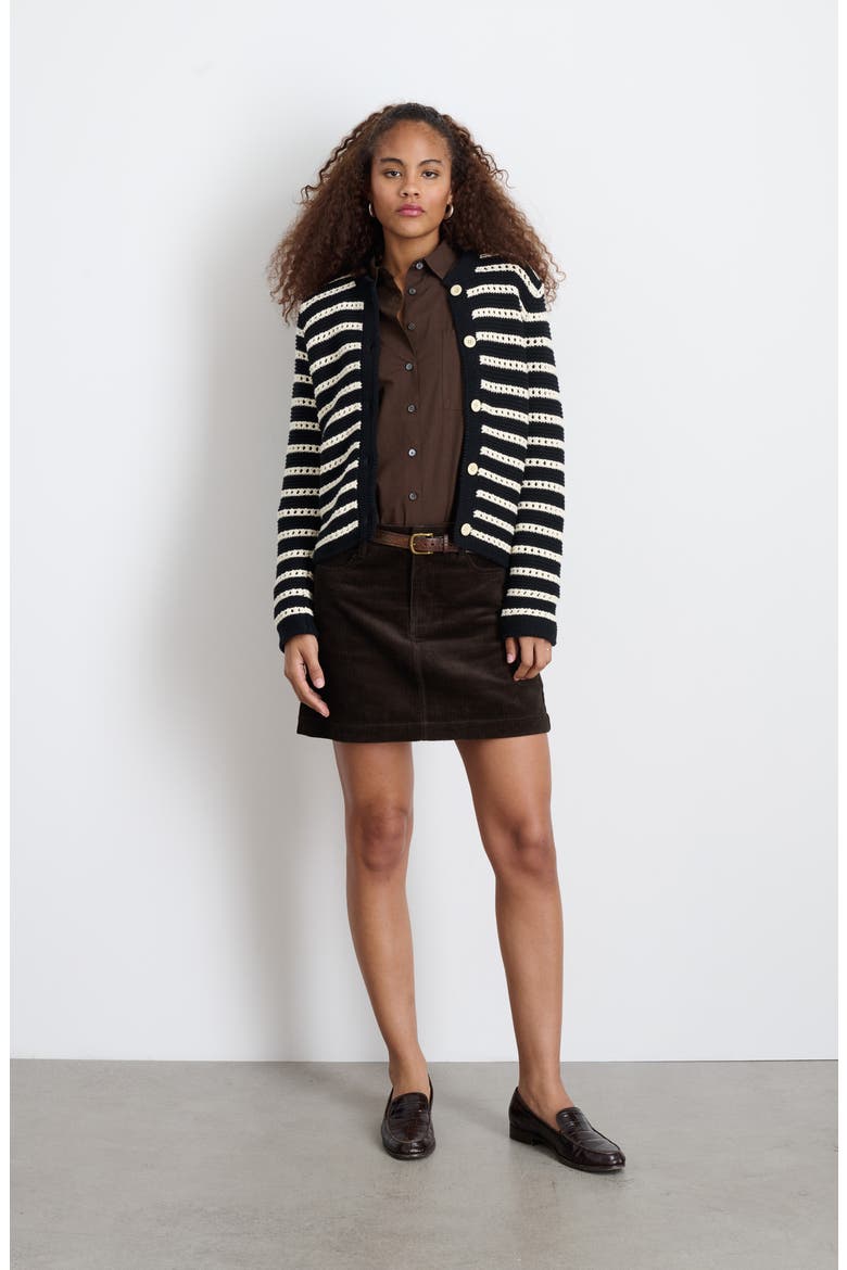 Haley Stripe Cotton Cardigan, Alternate, color, BLACK/ IVORY