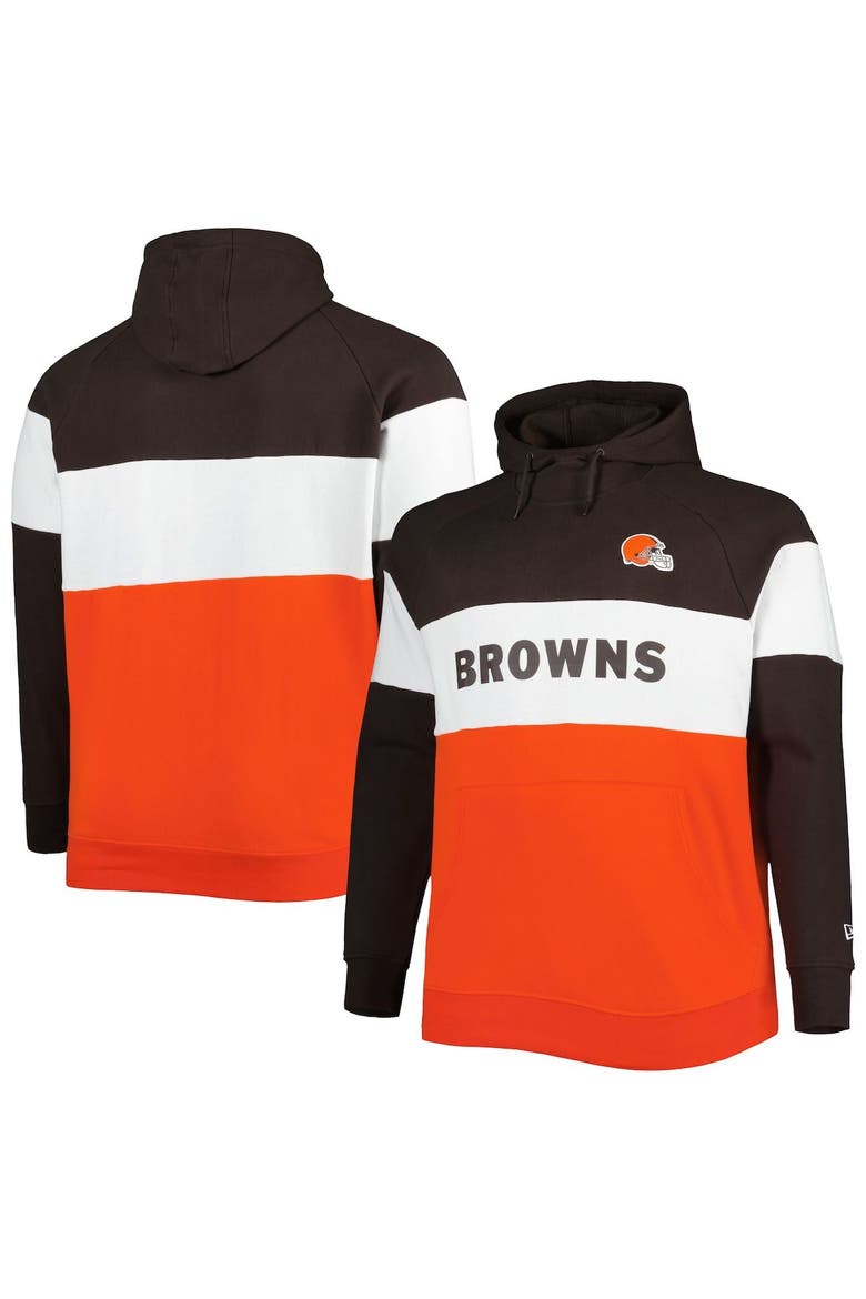 Men's New Era Orange/Brown Cleveland Browns Big & Tall Current Colorblock Raglan Fleece Pullover Hoodie, Main, color, Orange