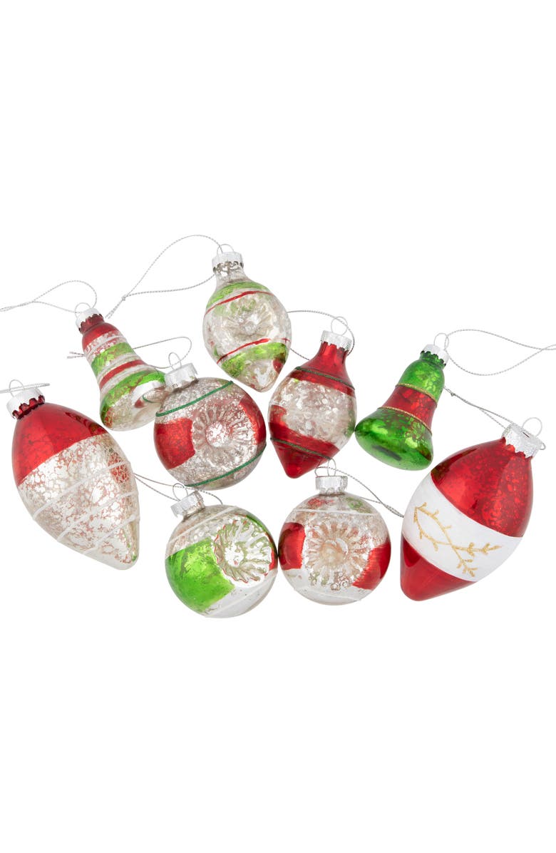 Northlight Retro Reflector 2-Finish Christmas Glass Ornaments - 3.25" - Green and Red - 9ct, Alternate, color, Silver