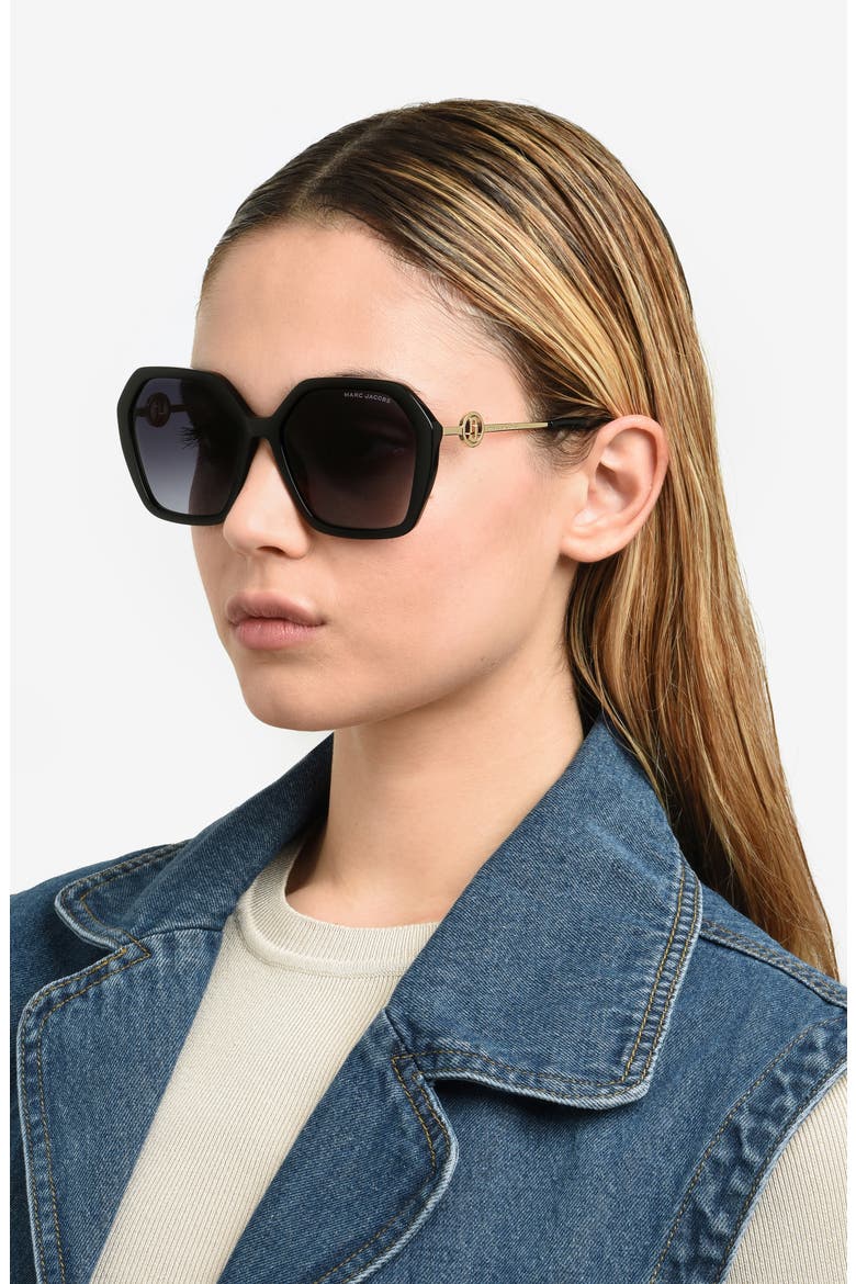 57mm Gradient Square Sunglasses, Alternate, color, BLACK