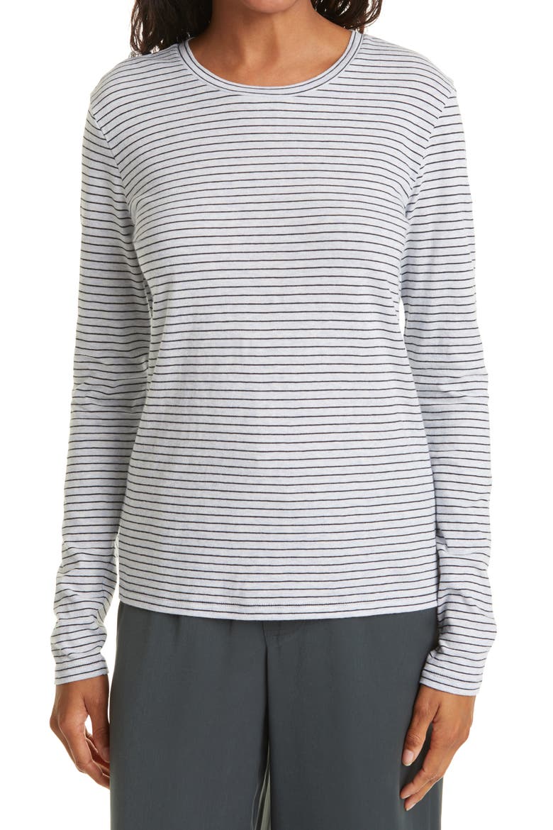Essentials Pencil Stripe Crewneck T-Shirt, Main, color, HEATHER GREY STRIPE