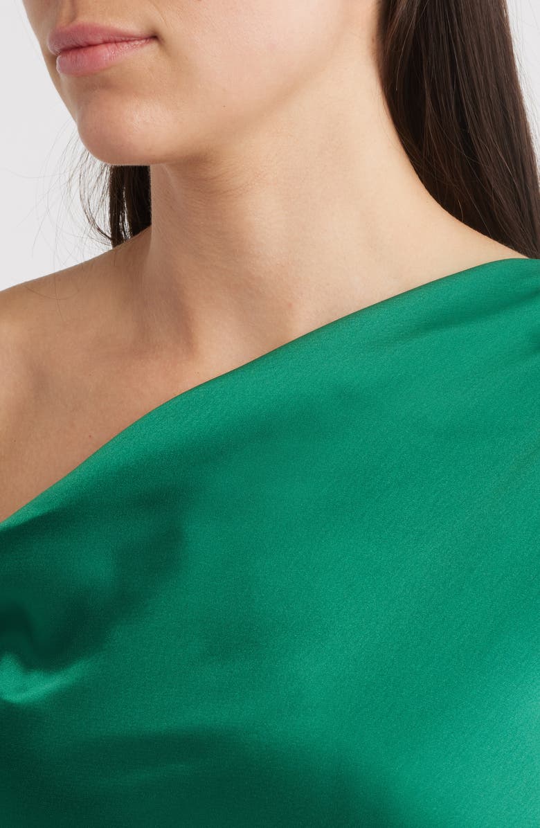 Amsale Alden One-Shoulder Satin Gown, Alternate, color, Emerald