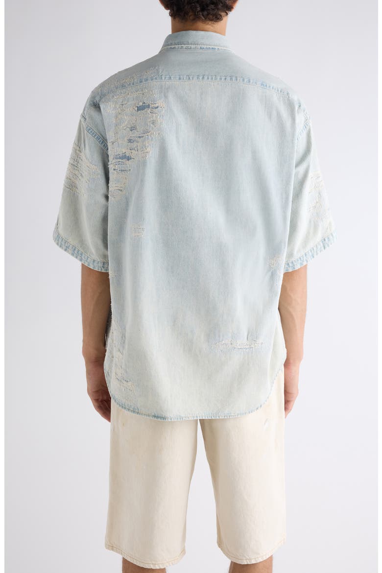 Setar Mending Distressed Short Sleeve Denim Button-Down Shirt, Alternate, color, LIGHT BLUE