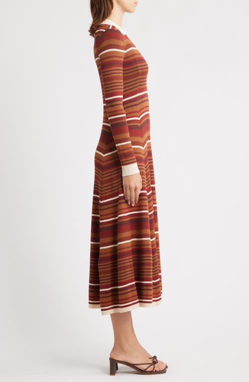Moon River Stripe Long Sleeve Midi Sweater Dress In Brown
