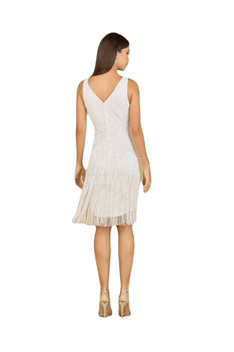 Beaded Fringe Cocktail Dress, Alternate, color, Ivory