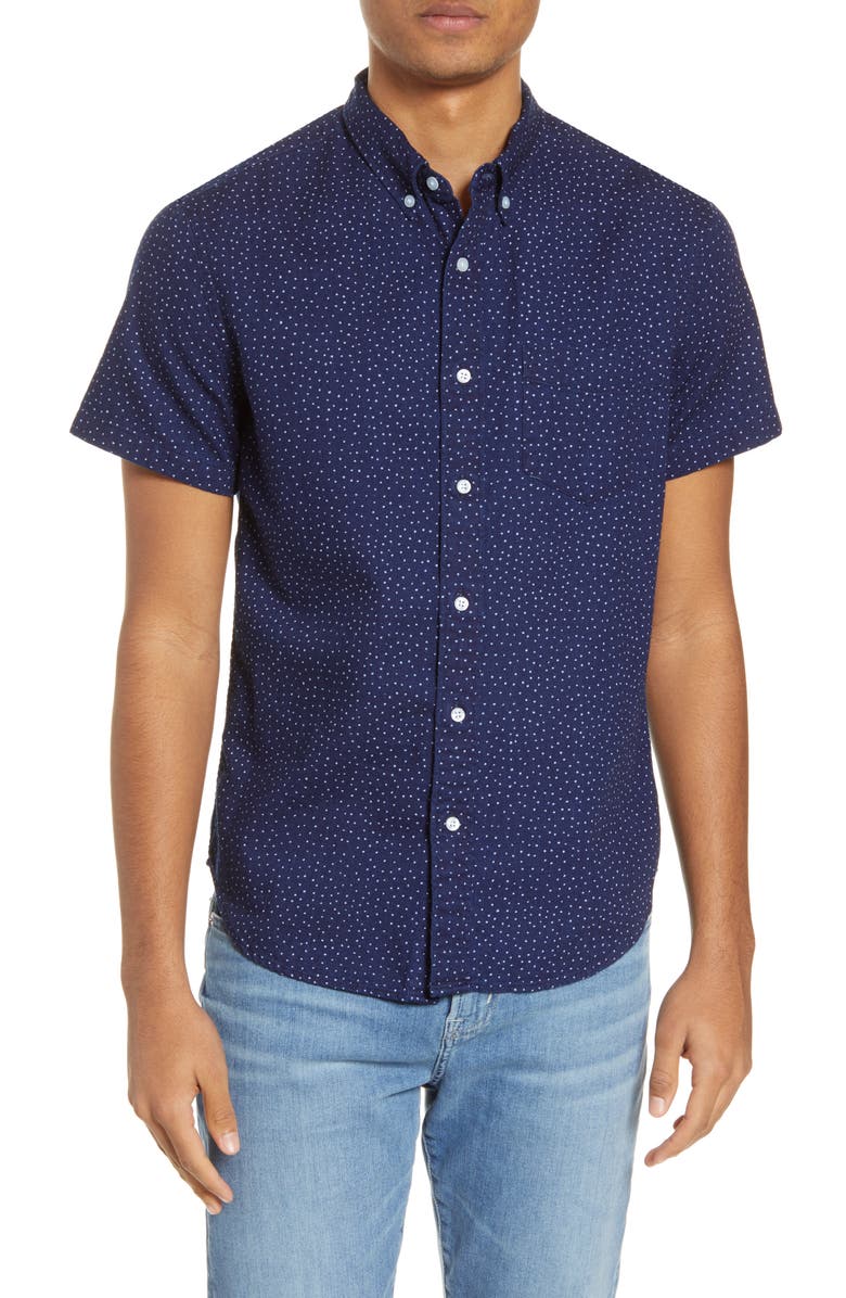 Madewell Indigo Dots Short Sleeve Button-Down Shirt, Main, color, 