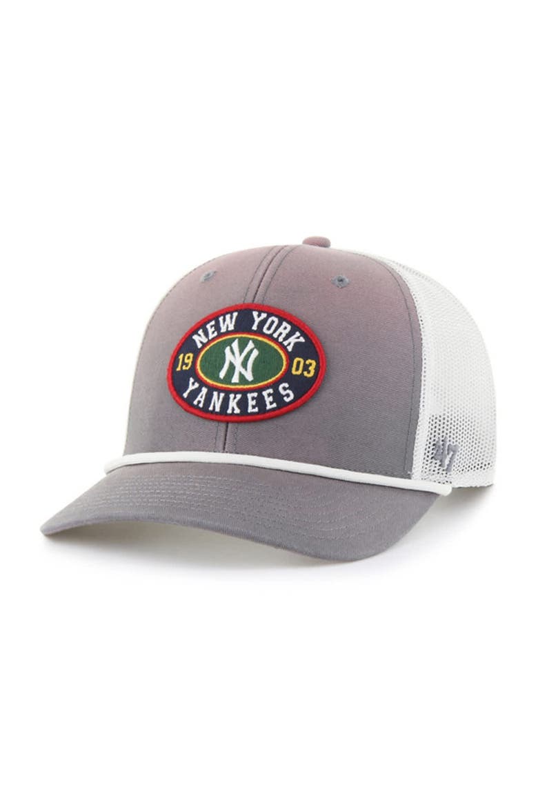 Men's '47 Gray/White New York Yankees Tide Sweep Rope Trucker Adjustable Hat, Main, color, Gray