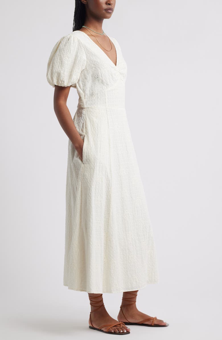 Treasure & Bond Textured Puff Sleeve Midi Dress, Alternate, color, Ivory Egret