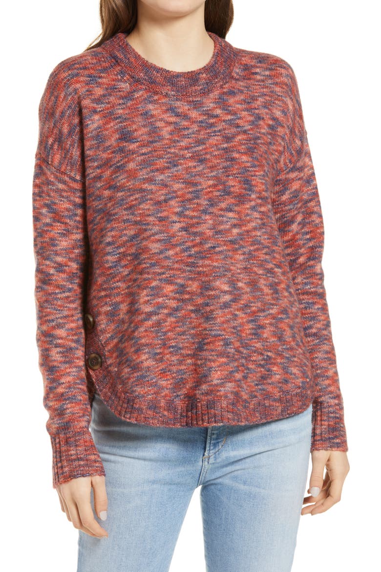 Space Dye Side Button Crewneck Sweater, Main, color, SPACEDYE SANGRIA