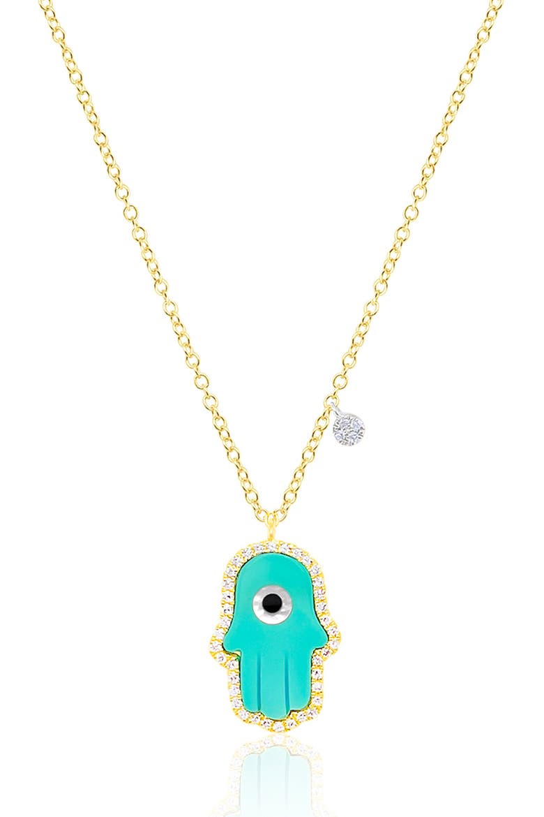 Hamsa Hand Pendant Necklace, Main, color, YELLOW GOLD