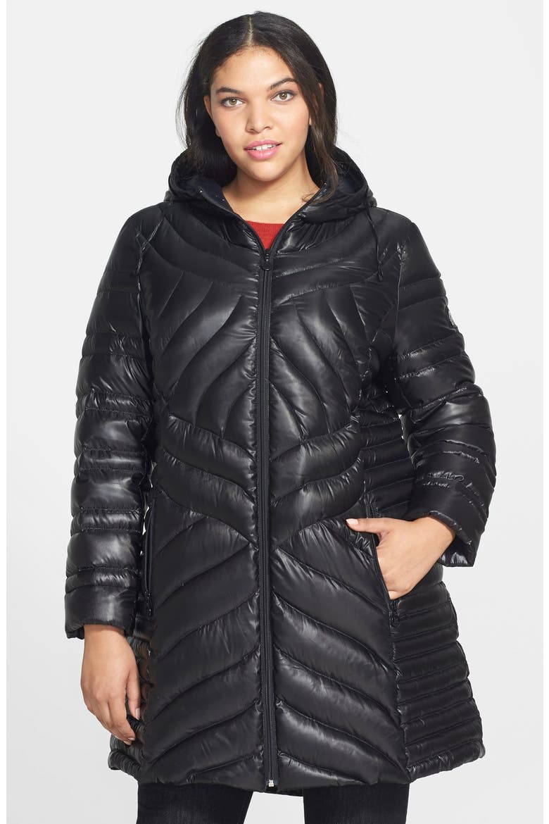 Hooded Packable Goose Down Walking Coat, Main, color, BLACK/ BLACK