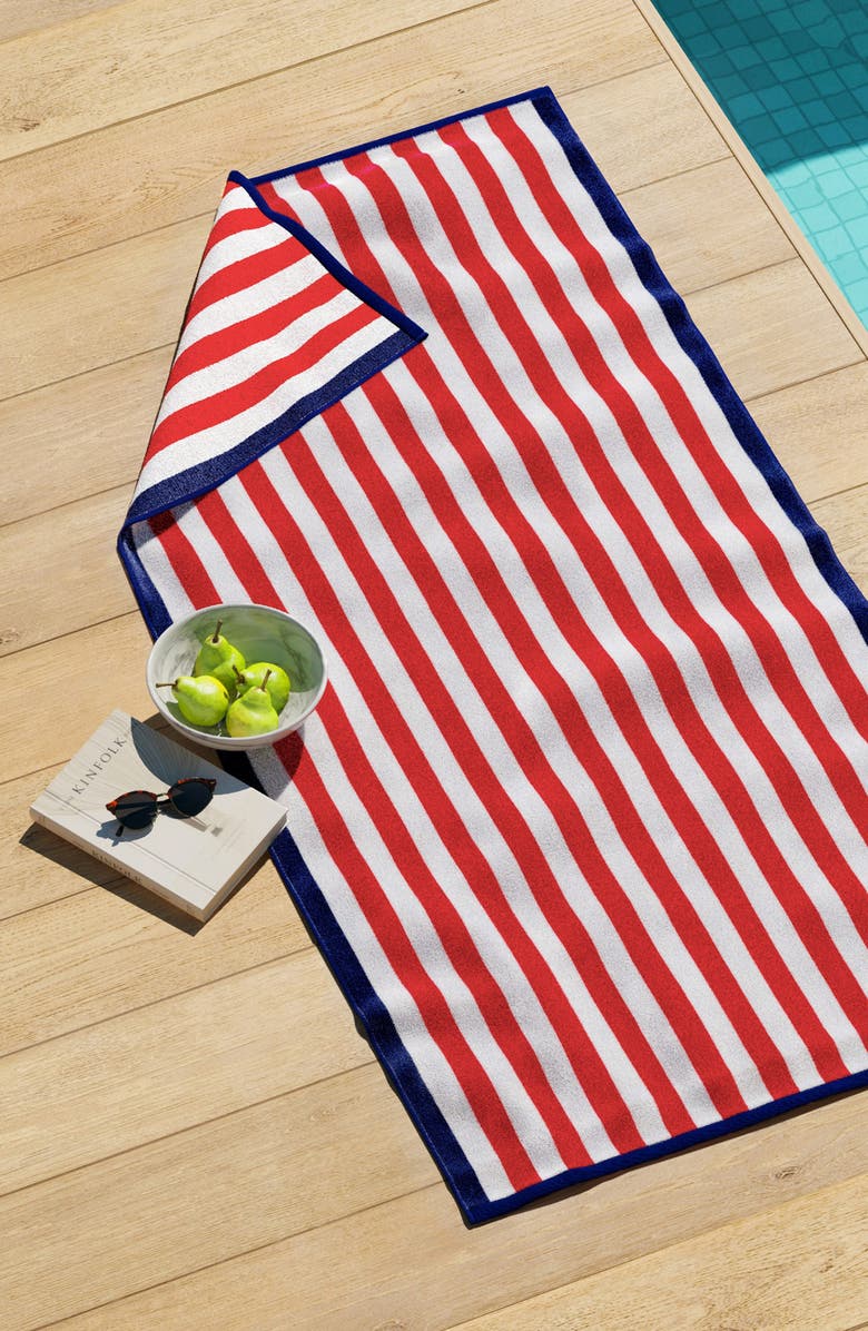 Woven & Weft Stripe Oversize Beach Towel, Alternate, color, Red / Navy