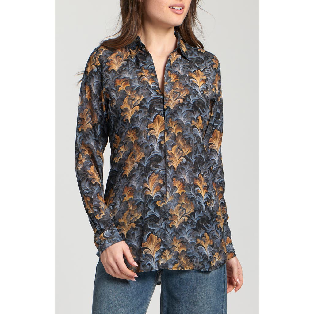 Apny Ikat Print Tunic Top In Gray