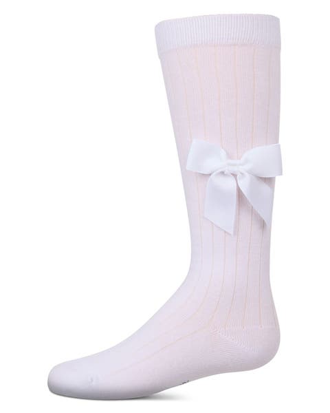 Ribbed Stretch Bow Trim Knee Sock