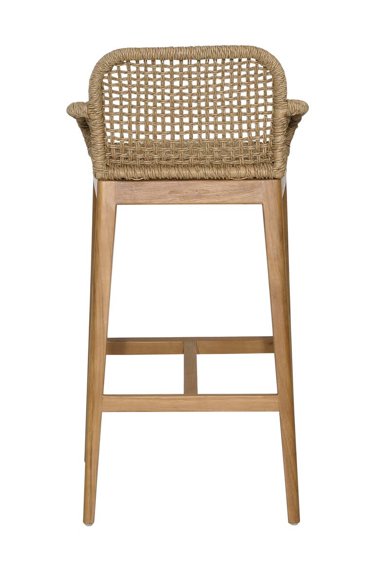 Fiona Teak Wood & Woven Outdoor Bar Stool, Alternate, color, Natural