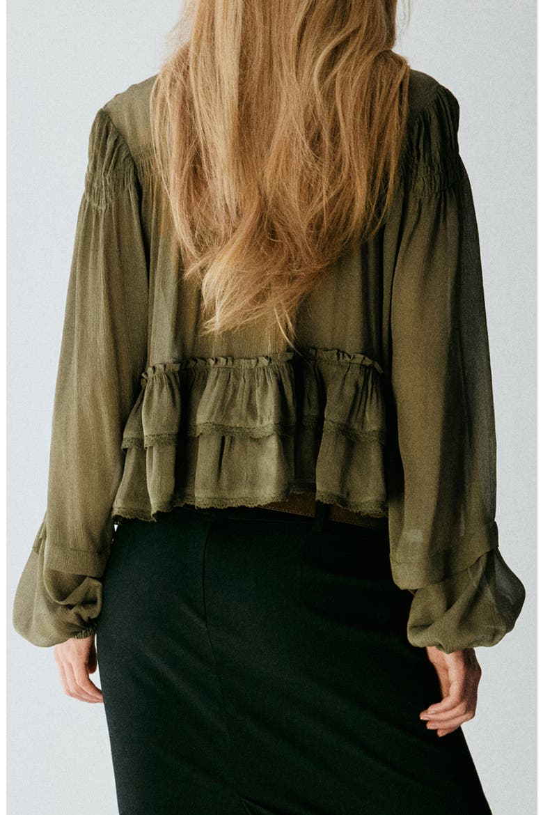 Ruffled Lace Trim Top, Alternate, color, GREEN