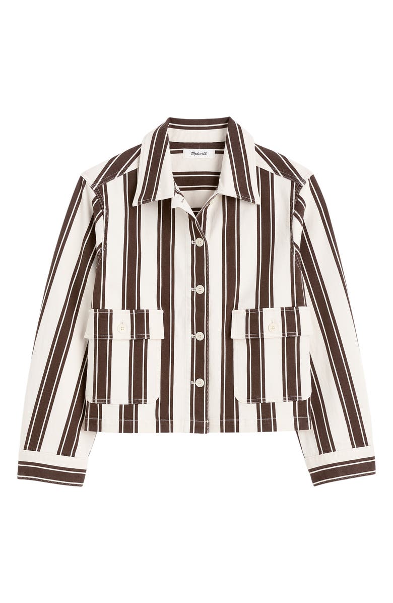 Madewell Stripe Crop Jacket, Alternate, color, Dark Brown Stripe