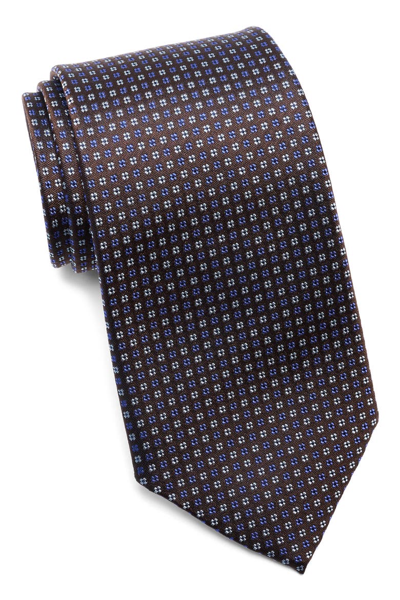 Medallion Jacquard Silk Tie, Main, color, BROWN