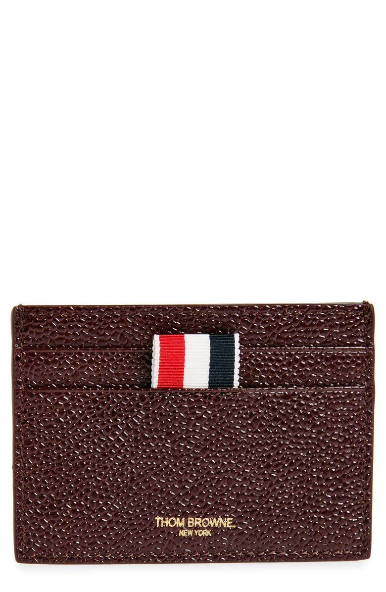 Thom Browne Grained Leather Card Case, Main, color, Burgundy