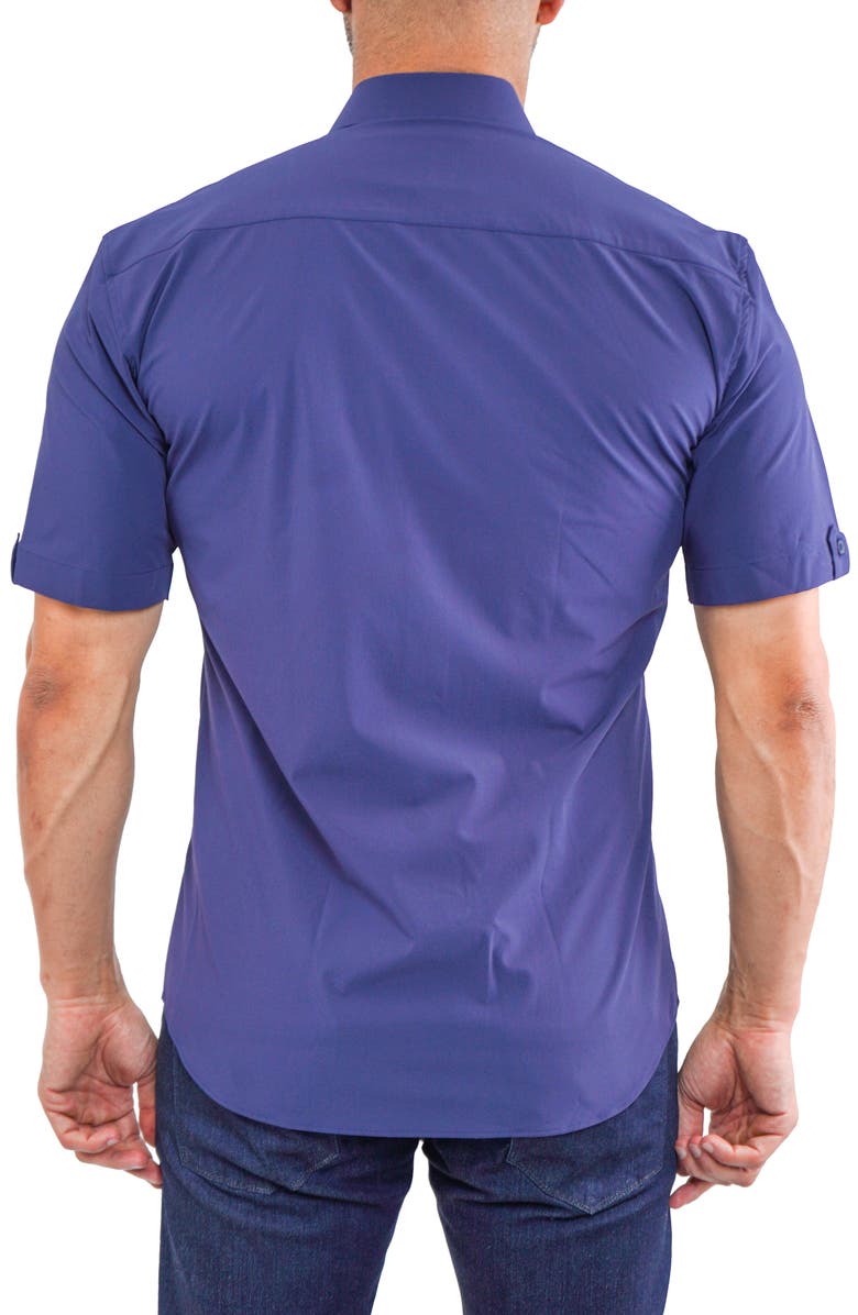 Maceoo Galileo Navy Stretchcore Short Sleeve Cotton Blend Button-Up Shirt, Alternate, color, 