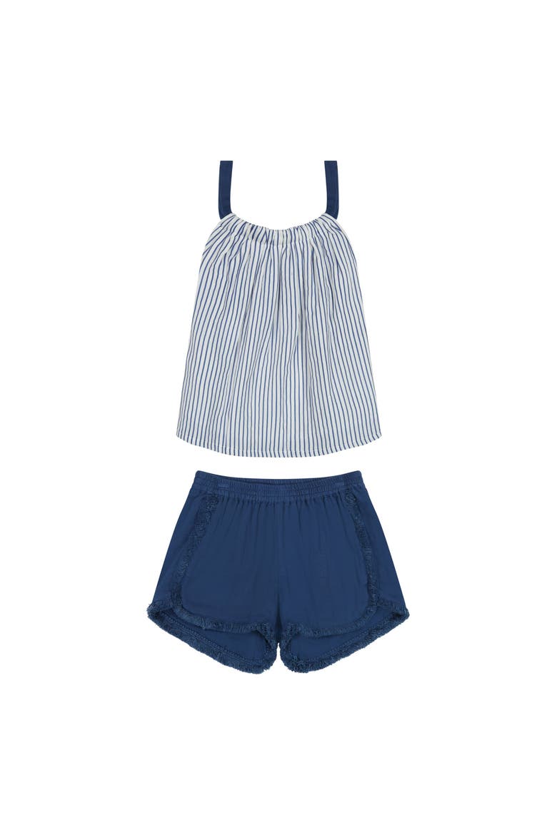 Colette Girl's Top And Short Set Marine Stripe, Main, color, Blue