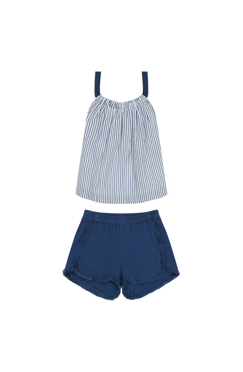 Mer St. Barth Colette Girl's Top And Short Set Marine Stripe, Main, color, Blue