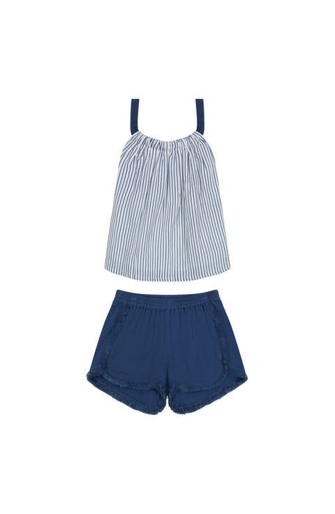 Colette Girl's Top And Short Set Marine Stripe