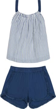 Mer St. Barth Colette Girl's Top And Short Set Marine Stripe