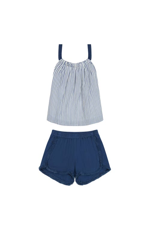 Mer St. Barth Colette Girl's Top And Short Set Marine Stripe In Blue