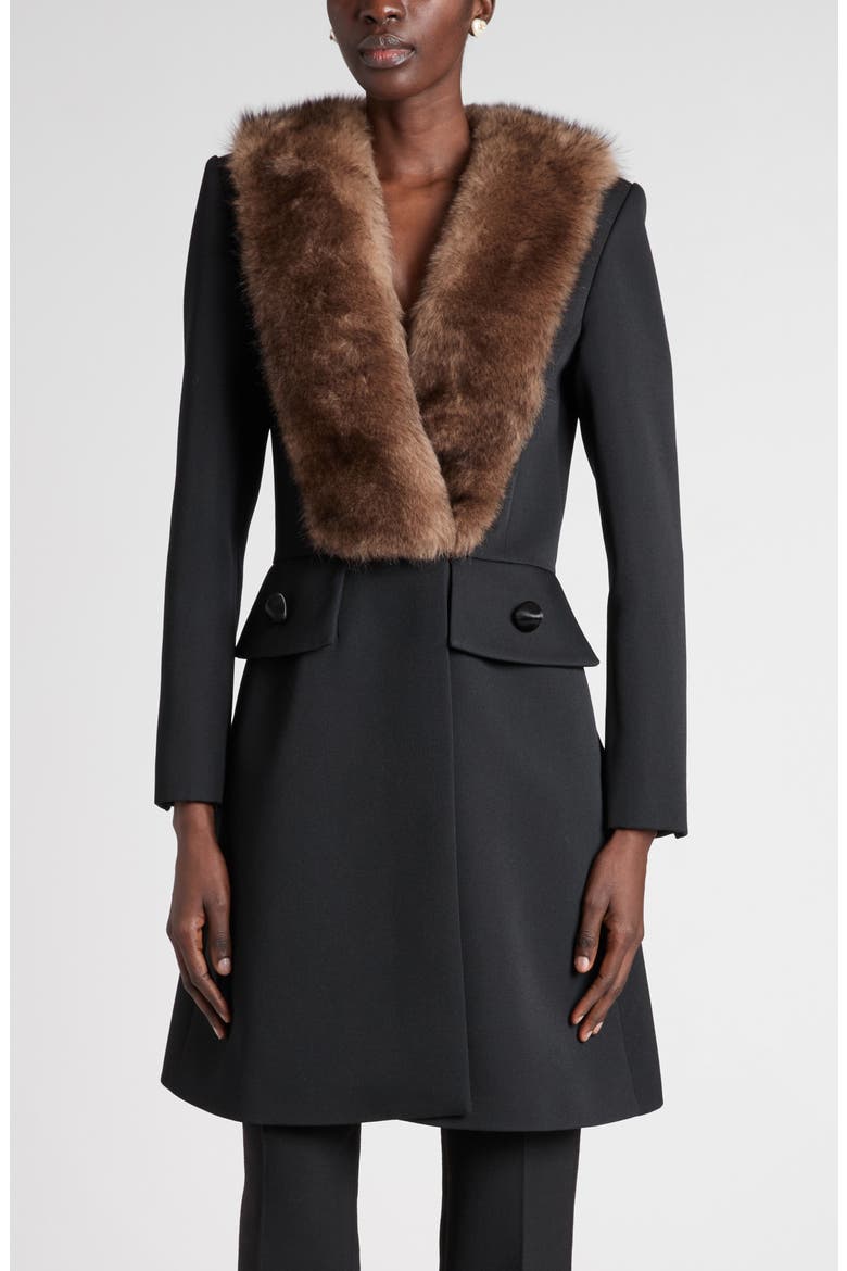 Grisaille Wool Coat with Genuine Fur Trim, Main, color, BLACK