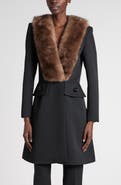 Valentino Garavani Grisaille Wool Coat with Genuine Fur Trim