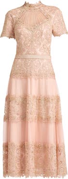 Tadashi Shoji Lace & Mesh Midi Cocktail Dress