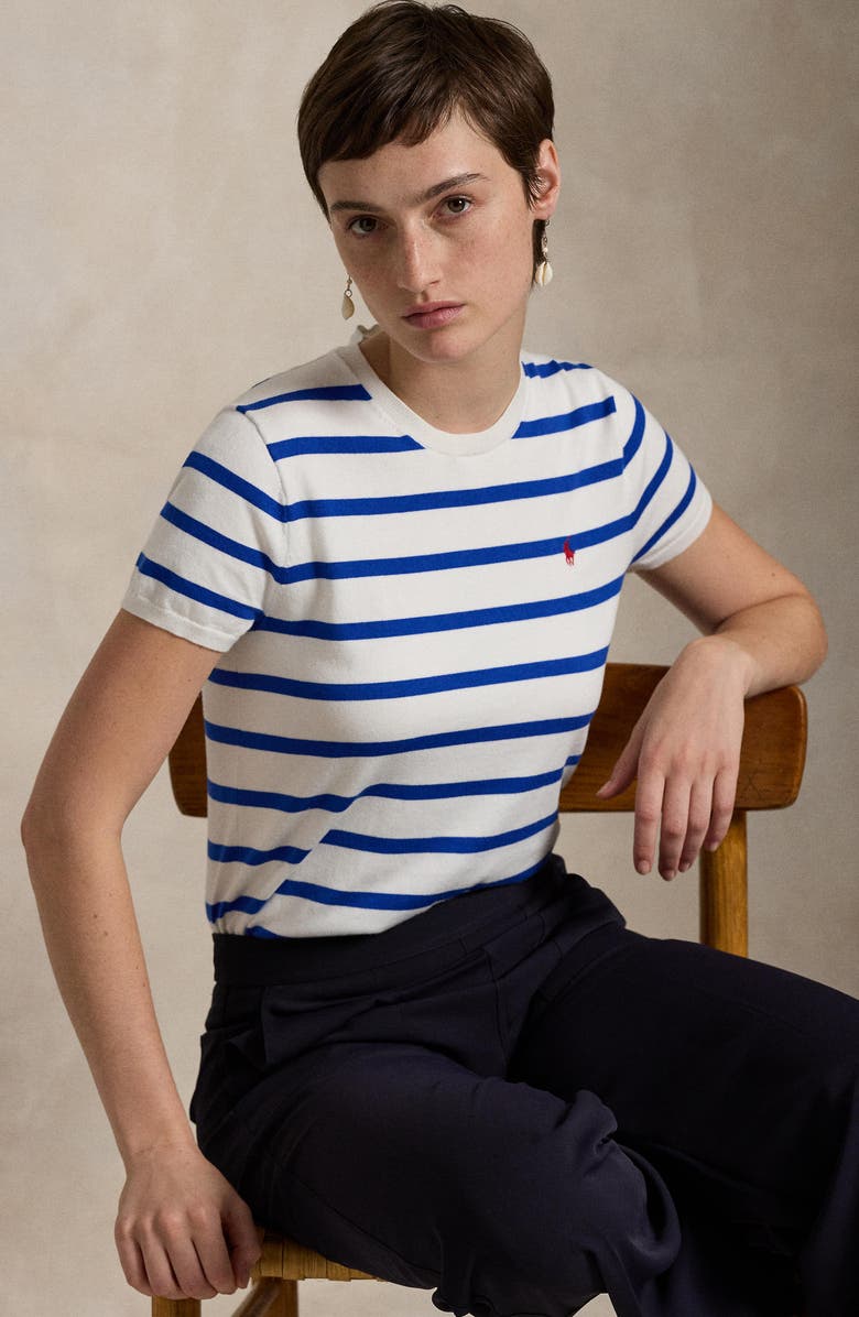 Polo Ralph Lauren Stripe Short Sleeve Cotton Blend Sweater, Alternate, color,