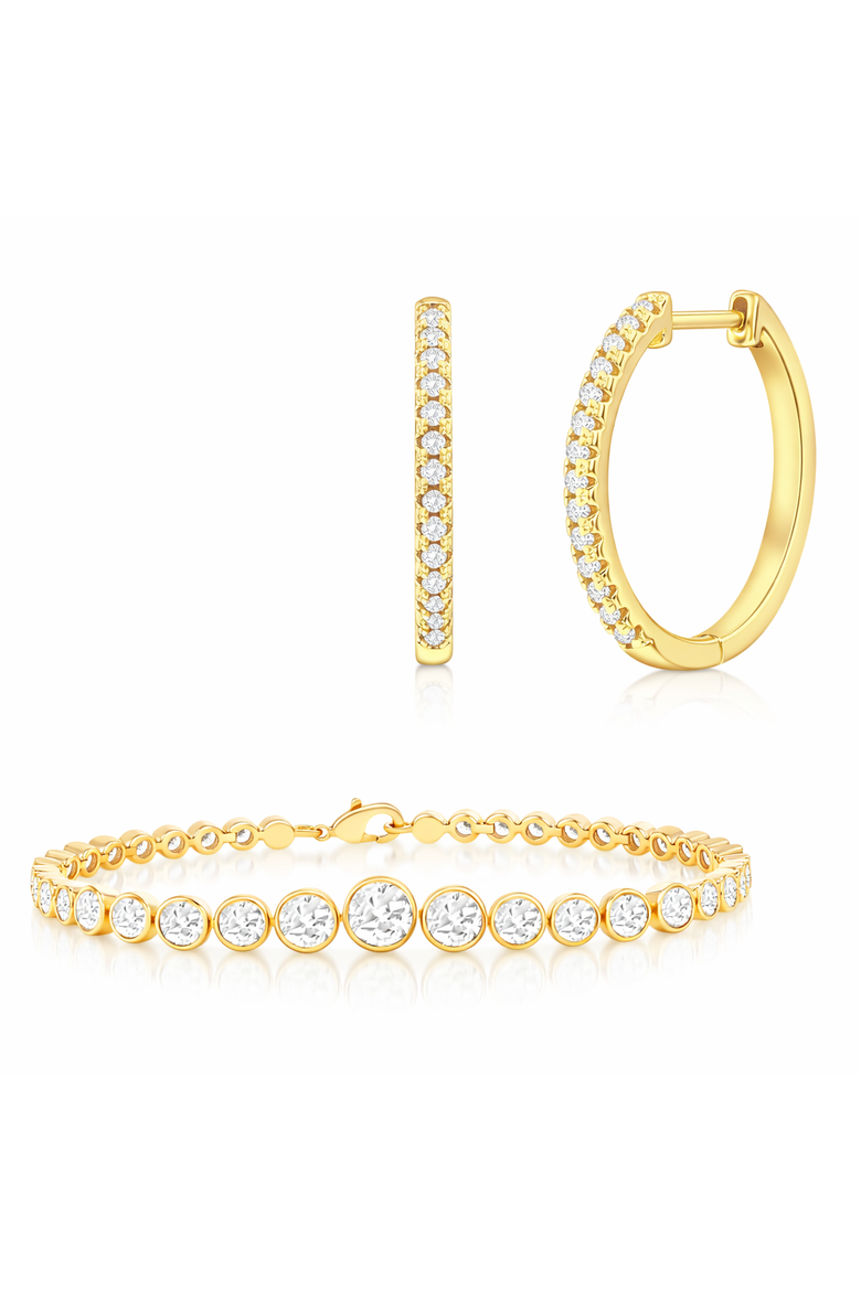 Hoops And Tennis Bracelet Set, Main, color, Gold
