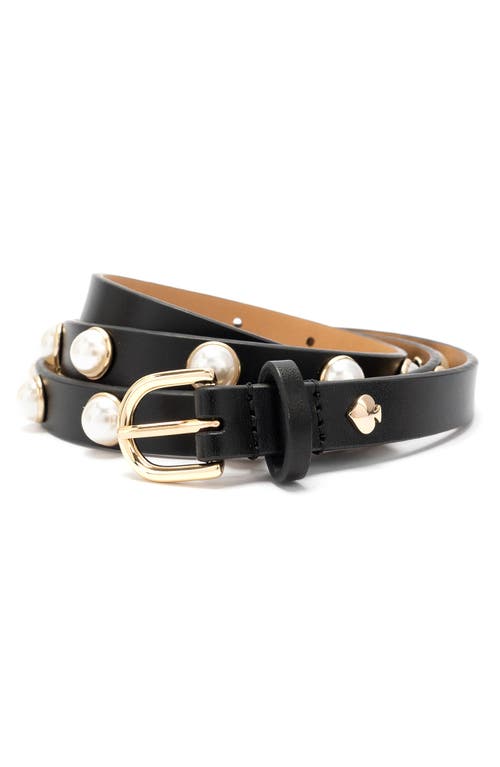Kate Spade New York Faux Pearl Stud Leather Belt In Black