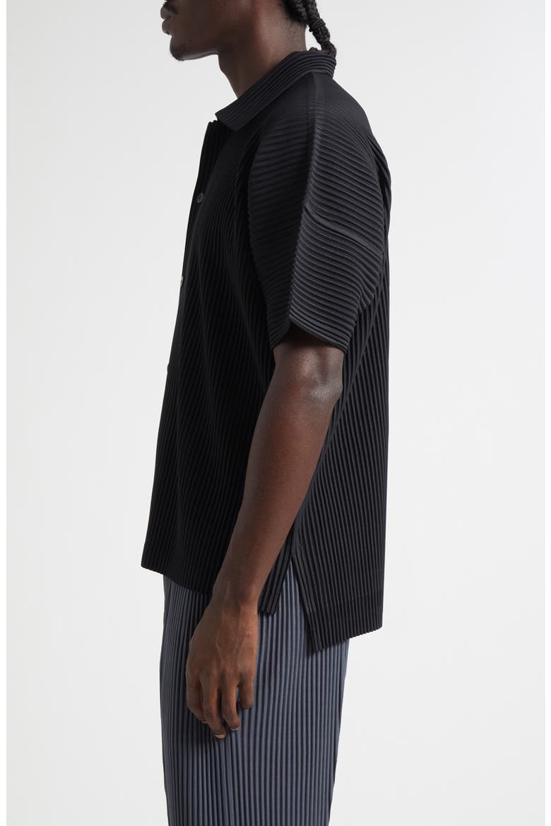 Monthly Colors July Pleated Short Sleeve Button-Up Shirt, Alternate, color, BLACK