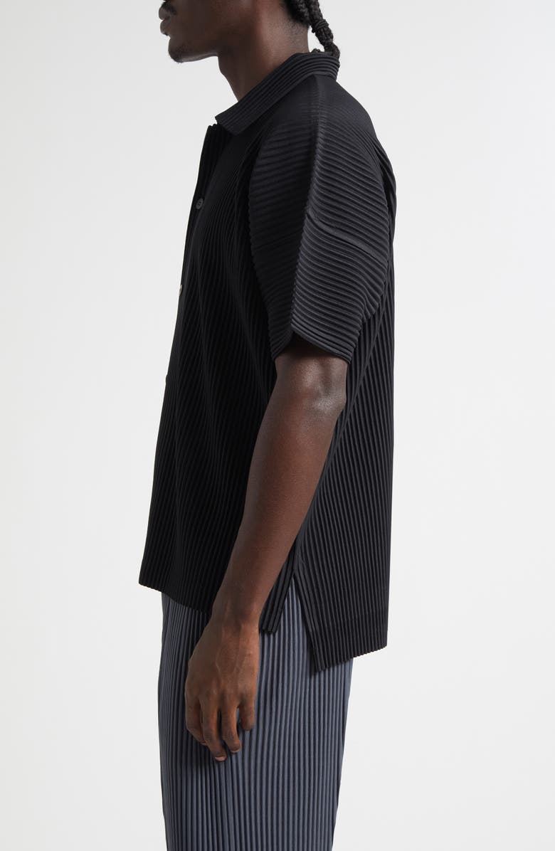 Homme Plissé Issey Miyake Monthly Colors July Pleated Short Sleeve Button-Up Shirt, Alternate, color, Black