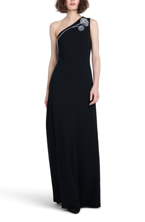 Crystal One-Shoulder Stretch Crepe Gown