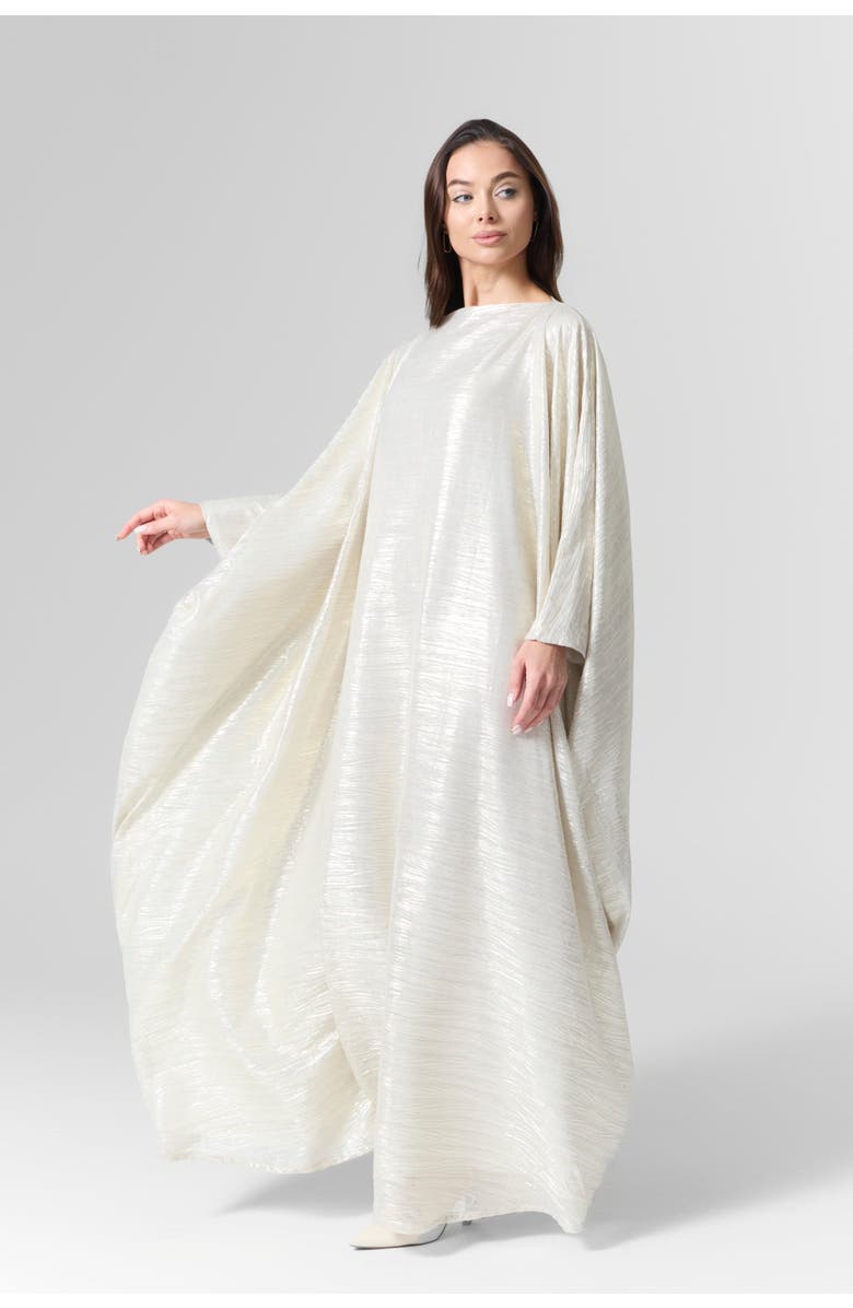 Le Fafo Luna Silk Metallic Plissé Gown, Main, color, Ivory