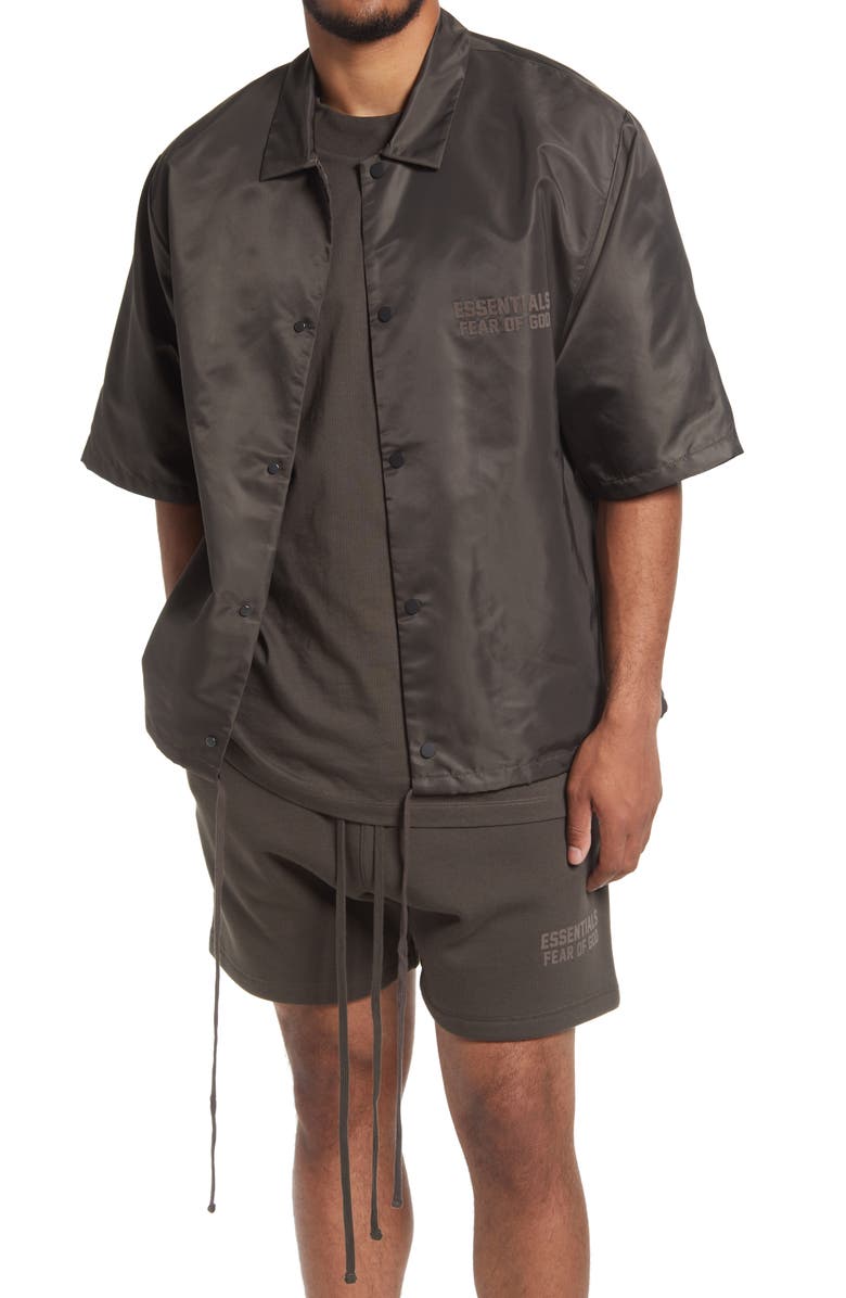 Fear of God Essentials Short Sleeve Snap-Up Nylon Shirt, Main, color,