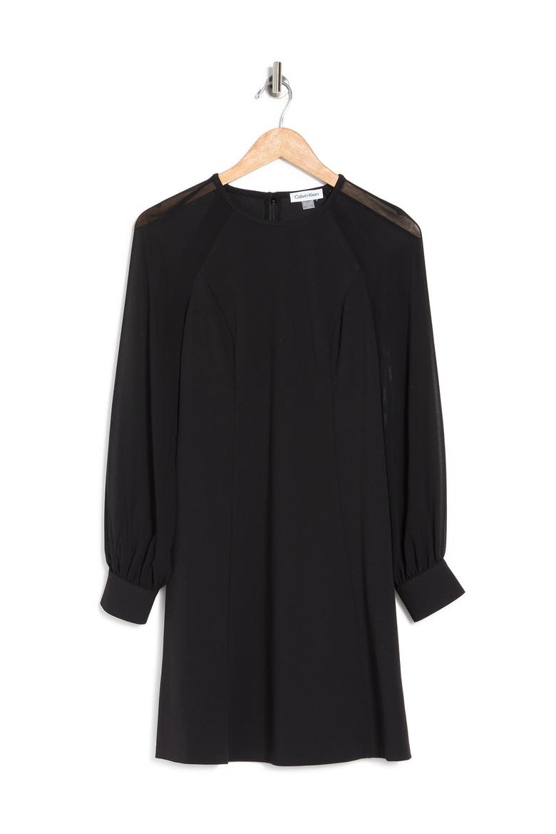 Long Sleeve Chiffon A-Line Dress, Alternate, color, BLACK