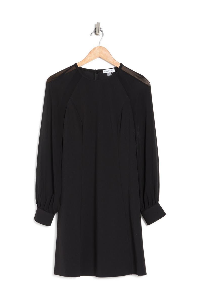 Calvin Klein Long Sleeve Chiffon A-Line Dress, Alternate, color, 
