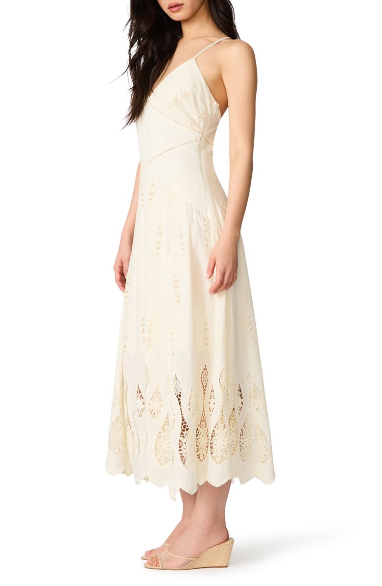 Steve Madden Eleanora Openwork Deep V-Neck Midi Dress, Alternate, color, Whisper White