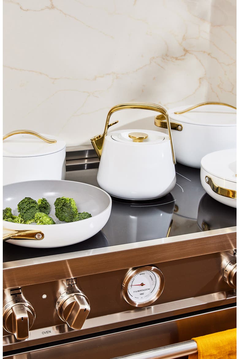 Non-Toxic Ceramic Non-Stick 7-Piece Cookware Set with Lid Storage, Alternate, color, WHITE/ GOLD