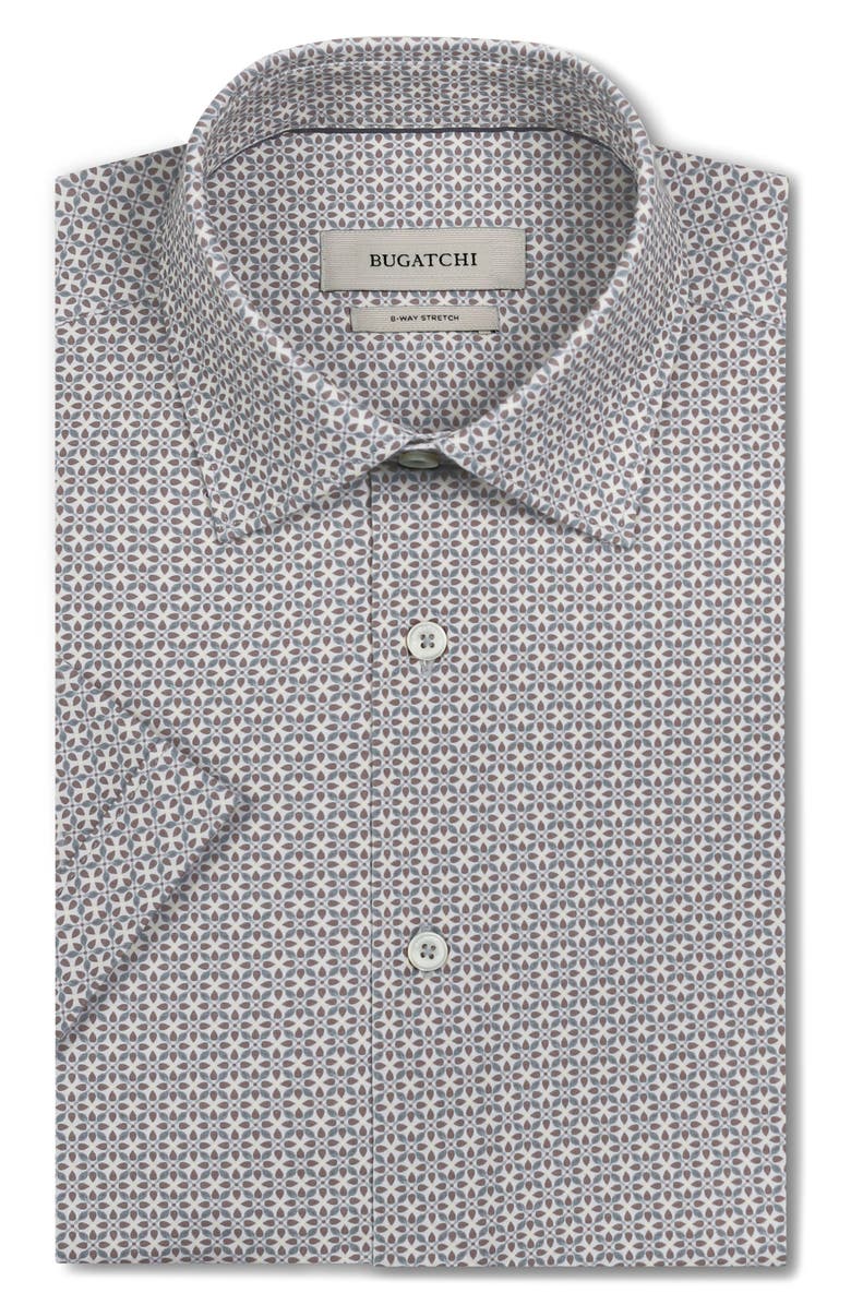 Bugatchi Miles OoohCotton<sup>®</sup> Mosaic Print Short Sleeve Button-Up Shirt, Alternate, color, Shark