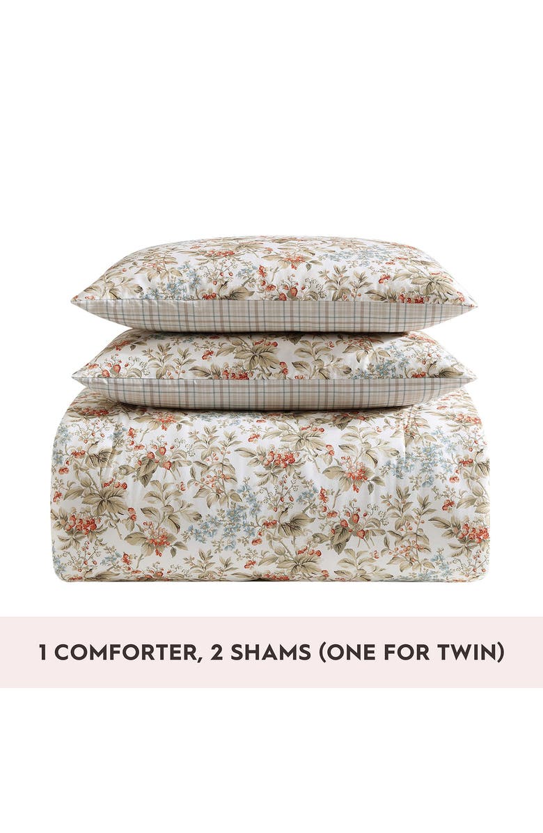 Laura Ashley Cotton 3-Piece Comforter & Sham Quilt Set, Alternate, color, Persimmon/ Wheat