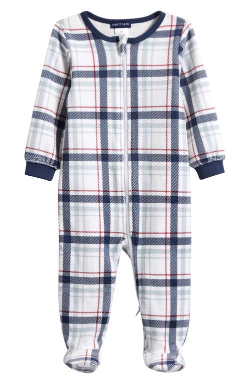 Petit Lem Print Velour Footie in Navy 