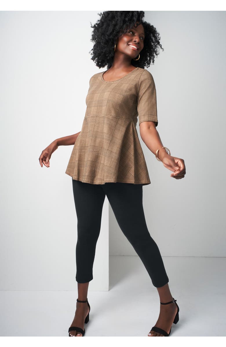 Jessica London Stretch Cotton Peplum Tunic, Alternate, color, Black Ivory Dot